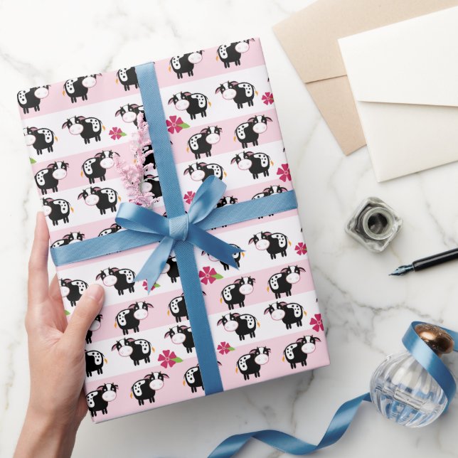 Rosa mjölkko-gård tema presentpapper (Gifting)