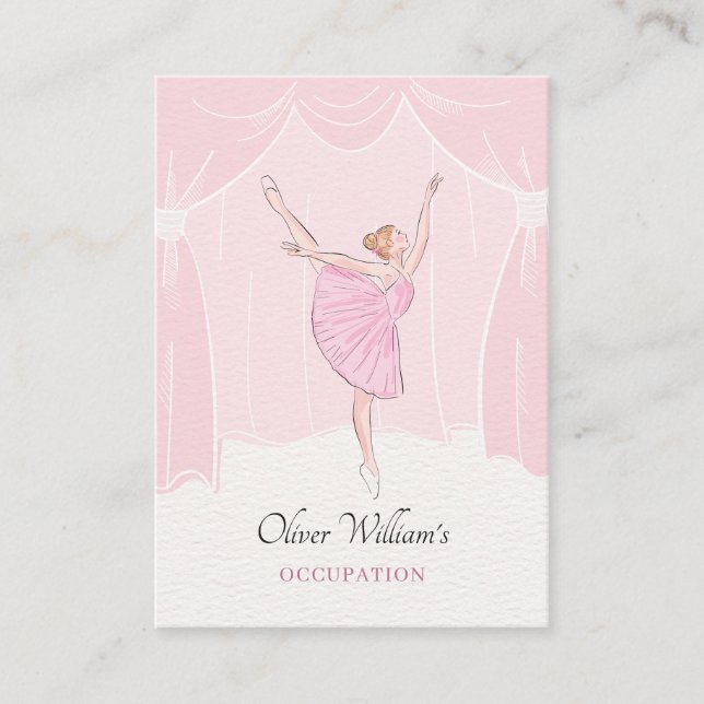 Rosa mjuk ballerina ballett visitkort (Framsida)