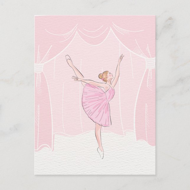 Rosa mjuk ballerina ballett vykort (Framsida)