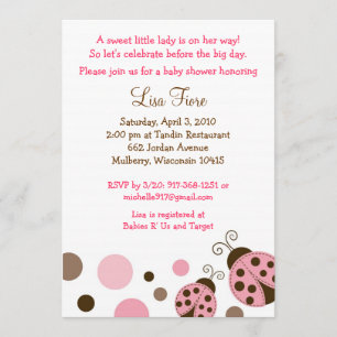Rosa Mod Ladybug Dot Baby Shower-inbjudningar Inbjudningar