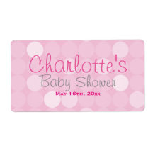 Rosa Mod Polka Dot Baby Shower Vattenflaska Labels