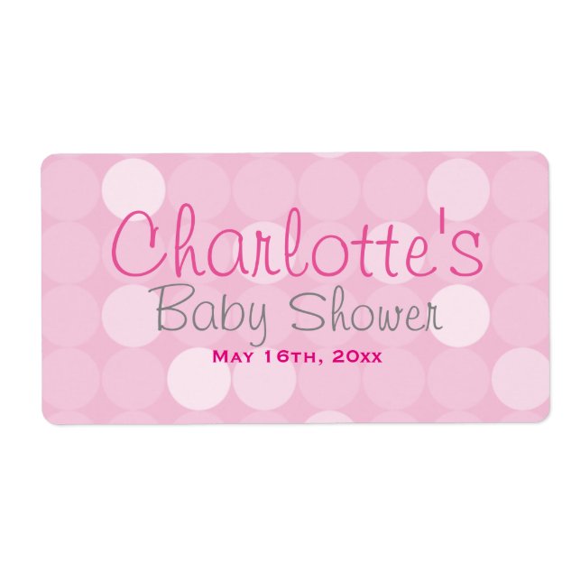 Rosa Mod Polka Dot Baby Shower Vattenflaska Labels Fraktsedel (Framsidan)