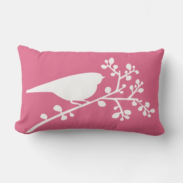 Rosa Mod Single Bird and Berries {plocka your färg Lumbarkudde (Framsida)