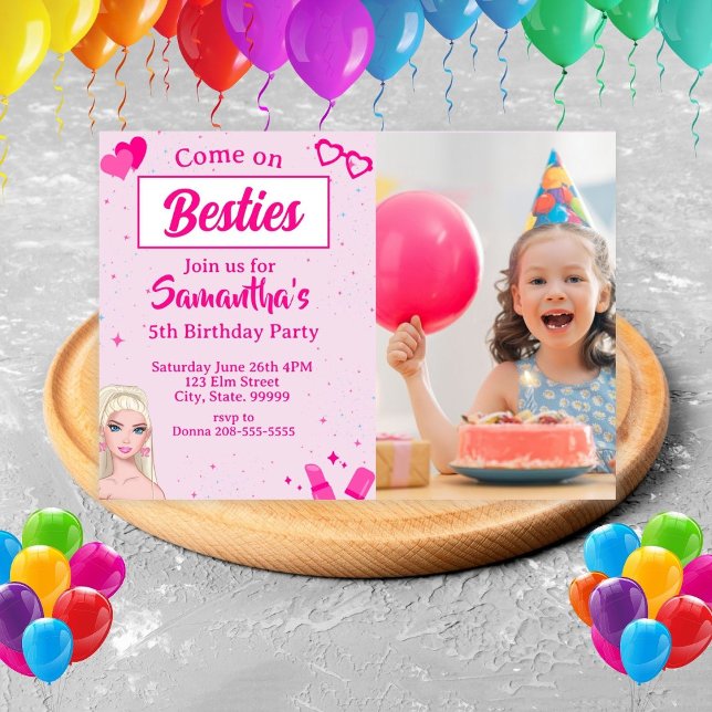 Rosa Mode Doll Photo Birthday-inbjudan Inbjudningar (Skapare uppladdad)