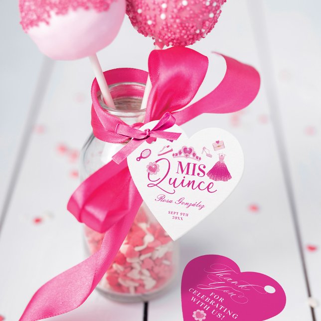Rosa Mode Gown Wardrobe Quinceanera Tack Gåvor Etiketter (Pink Fashion Gown Wardrobe Quinceanera Thank You Favor Tags)