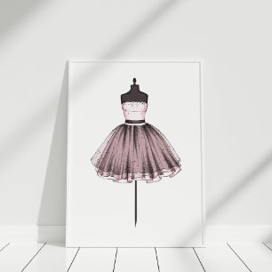Rosa Mode Illustration Dress på Mannequin Poster