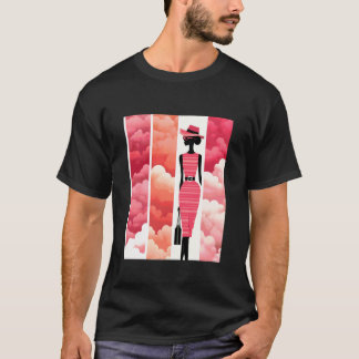 Rosa modekonst med silhuett och retro moln t shirt