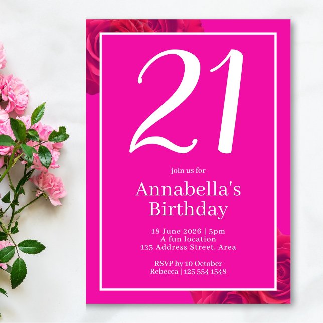 Rosa Modern 21:a födelsedagen Inbjudningar (Skapare uppladdad)