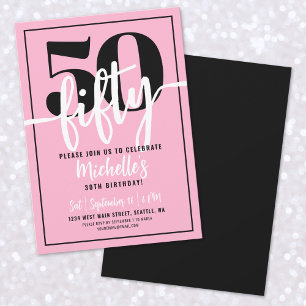 Rosa Modern 50:e Födelsedagsfesten Inbjudningar