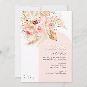 Rosa Modern Arch Boho Blommigt Pampas Möhippa Inbjudningar