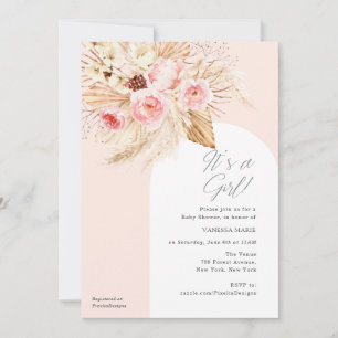 Rosa Modern Arch Boho Blommigt Pampas sin tjej Inbjudningar