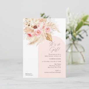 rosa modern arch sin tjej boho blommigt pampas inbjudningar