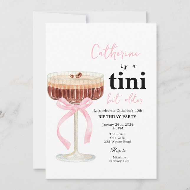 Rosa Modern Båg Kaffe Cocktail Födelsedag Inbjudningar (Framsida)