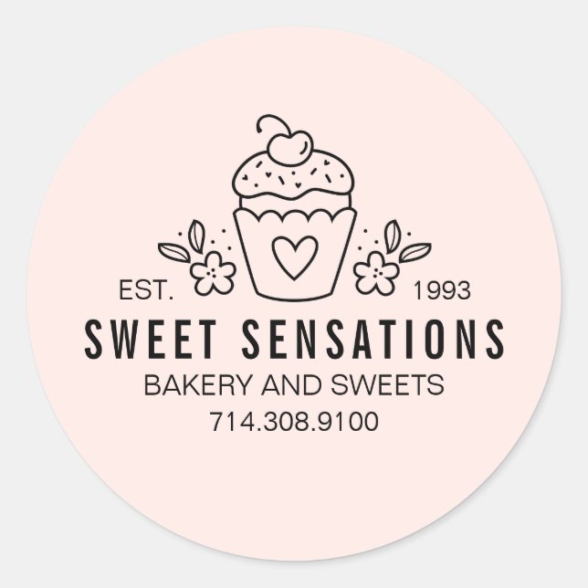  Rosa Modern Bakery Cupkaka Sticker Runt Klistermärke (Framsida)