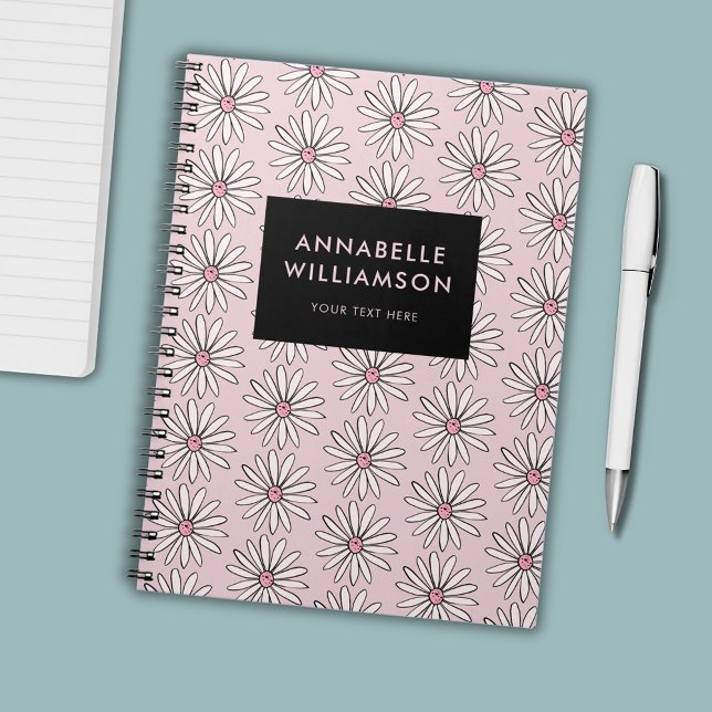 Rosa modern blommande tusenskönor anteckningsbok (Pink floral daisy personalized notebook journal)