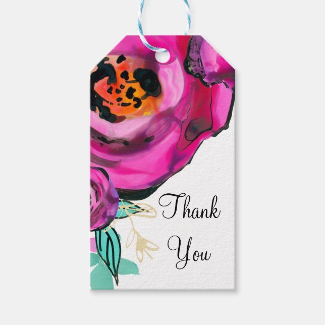 Rosa Modern Blommig Akvarell Bröllopspresent Presentetikett (Framsidan)