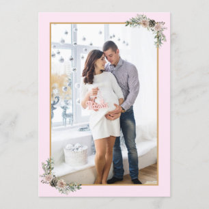 Rosa Modern Blommigt Photo Gravid  i julafton Inbjudningar