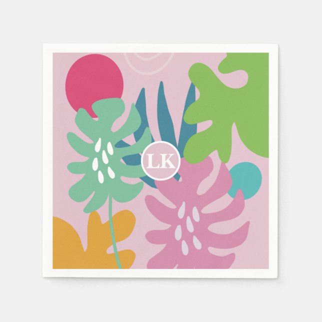 Rosa modern blommigt tropiska naturen girly boho pappersservett (Framsidan)