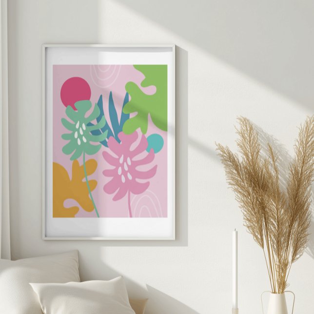 Rosa modern blomster tropisk abstrakt enkel konst poster (Skapare uppladdad)