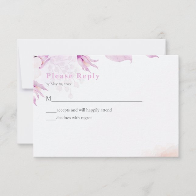 Rosa Modern Boho Blommig Bröllops-SVP-kort OSA Kort (Framsida)