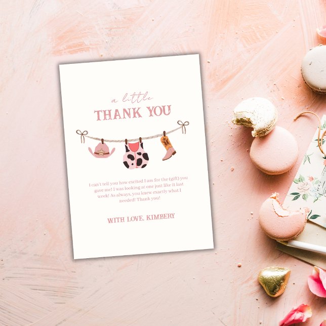 Rosa Modern Boho Cowgirl Clothesline Baby Shower Tack Kort (Pink Modern Boho Cowgirl Clothesline Baby Shower Thank You Card)