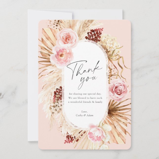  Rosa Modern Boho Pampas Grass Blommigt Arch Tack Kort (Framsida)