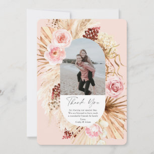 Rosa Modern Boho Pampas Grass Blommigt Photo Tack Kort