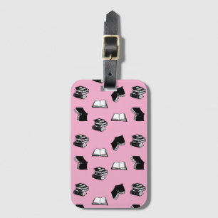 Rosa Modern Bookish Bibliophile Bok Mönster Bagagebricka