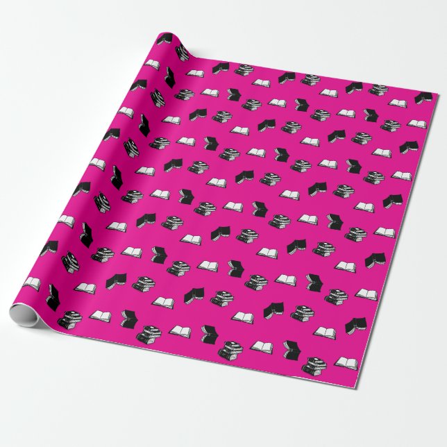 Rosa Modern Bookish Bibliophile Bok Mönster Presentpapper (Utrullad)