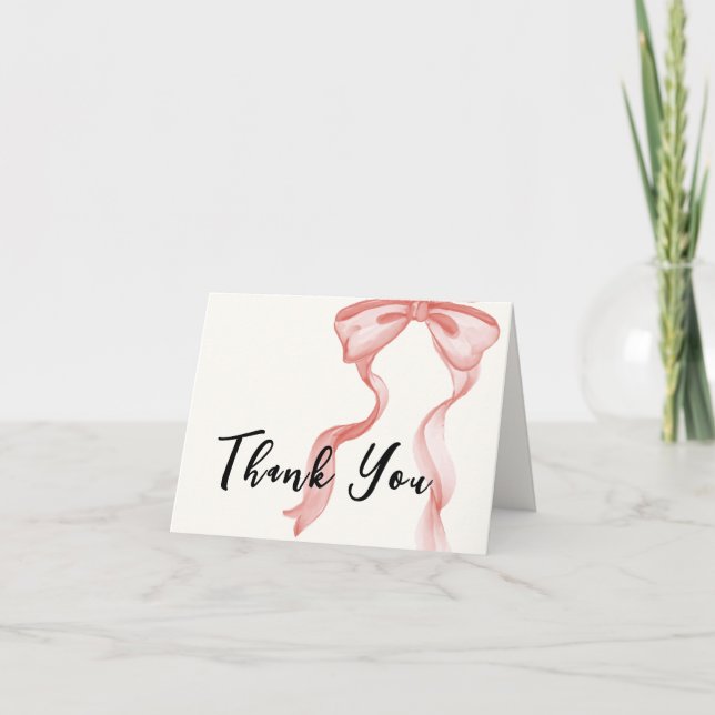 Rosa Modern Bow Girl Baby Shower Tack Kort (Framsida)