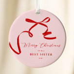Rosa Modern Bow Julgransprydnad Keramik<br><div class="desc">Rosa Red God jul Helgdag Card för systrar eller kollegues.</div>