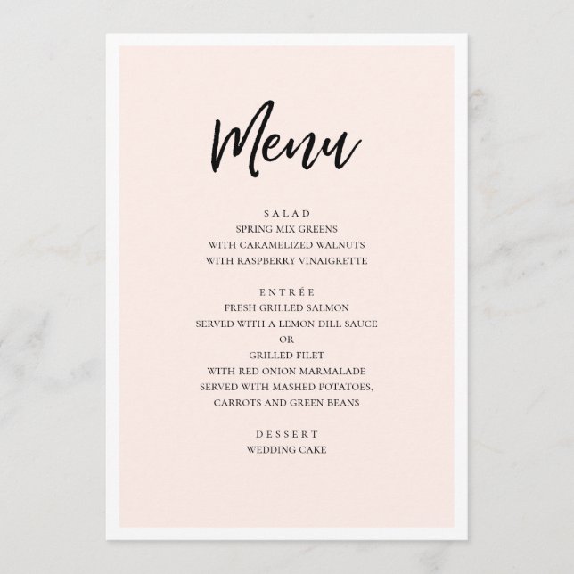 Rosa modern bröllop. Enkelt minimalistiskt rosa Meny (Framsida)