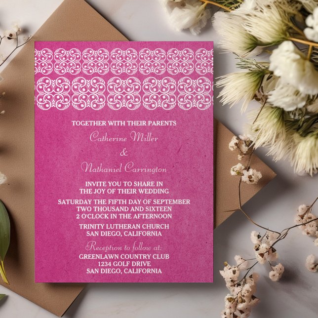 Rosa Modern BröllopBjud i Böhmen Inbjudningar (Pink Modern Bohemian Wedding Invite)