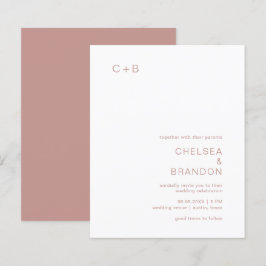 Rosa modern budgetbröllopsinbjudan med monogram