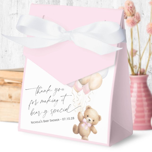 rosa Modern Calligraphy Barly wait Shower Presentaskar (We Can Bearly Wait, Pink Baby Boy Shower Favor Box.)