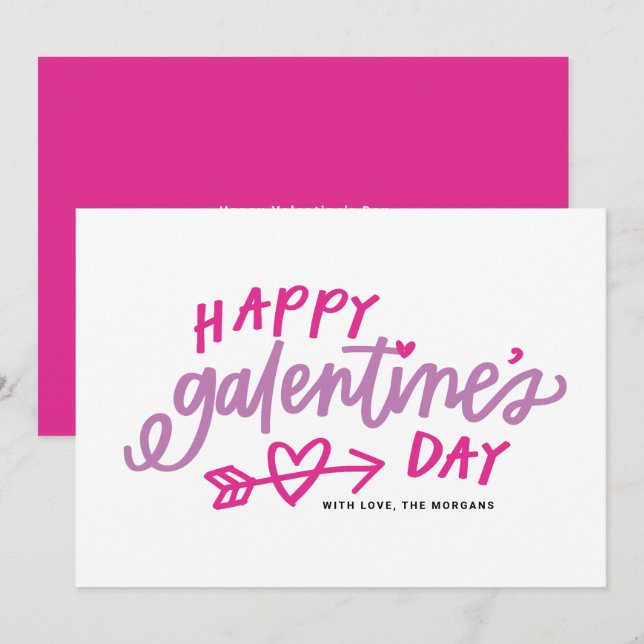 Rosa Modern Calligraphy Lycklig Galentine's Day Julkort (Fram/baksida)