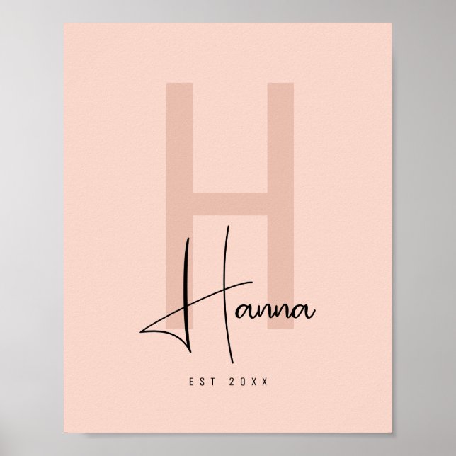 Rosa Modern Chic Namn Barnkammare Initial Poster (Framsidan)