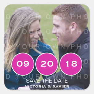 Rosa Modern Circles Photo Save the Date Stickers Fyrkantigt Klistermärke