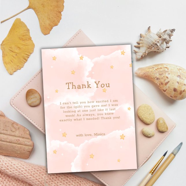 Rosa Modern Cloud Nine Stars Girl Baby Shower Tack Kort (Pink Modern Cloud Nine Stars Girl Baby Shower Thank You Card)