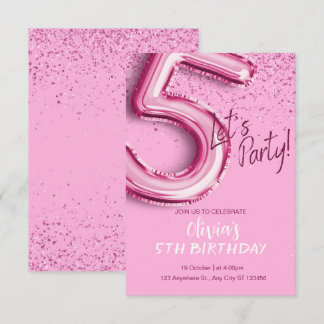 Rosa modern Confetti 5:e födelsedagen Inbjudningar