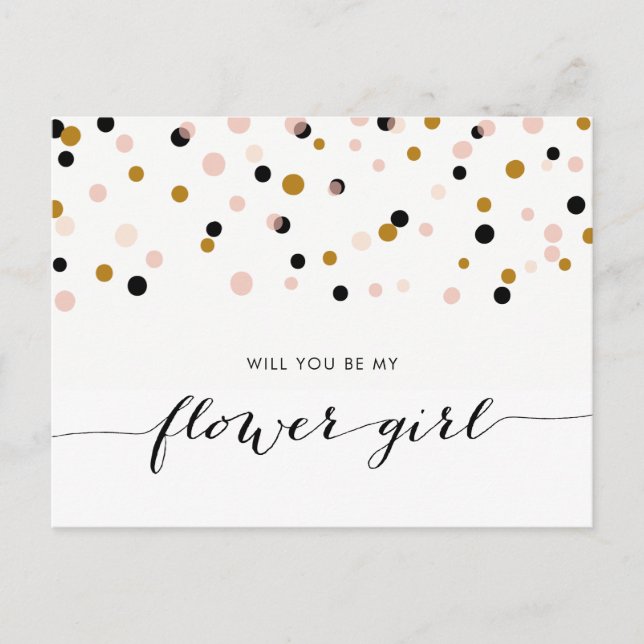 Rosa Modern Confetti kommer du bli min ungflicka Inbjudan Vykort (Framsida)