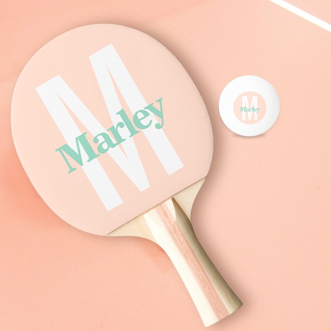  Rosa Modern djärv Monogram Namn Pingisracket (Skapare uppladdad)