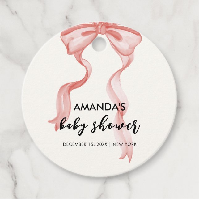Rosa Modern Elegant Bow Girl Baby Shower Gåvor Etiketter (Framsida)