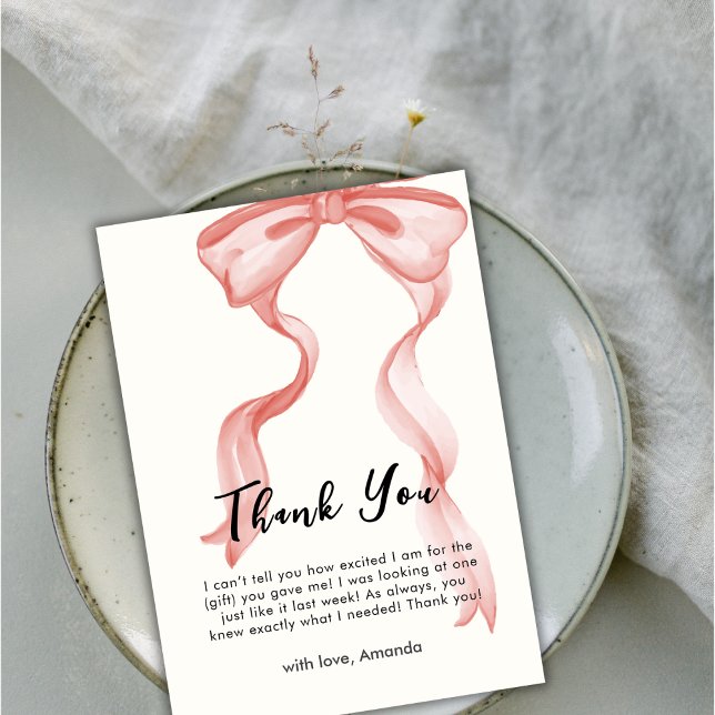 Rosa Modern Elegant Bow Girl Baby Shower Tack Kort (Pink Modern Elegant Bow Girl Baby Shower Thank You Card)