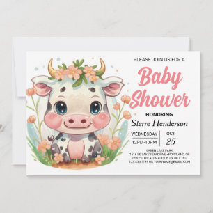Rosa Modern Elegant Kow Baby Shower Inbjudningar