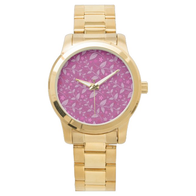 Rosa Modern Elegant Populär Blommigt Armbandsur (Framsida)