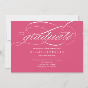 Rosa Modern Elegant Script Photo Studentfest Inbjudningar