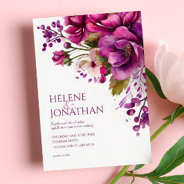 Rosa Modern Elegant Watercolor Blommigt Bröllop Inbjudningar