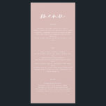 rosa, modern, enkel elegant-skript bröllop meny<br><div class="desc">Modern enkel elegant,  naturlig meny för  rosa bröllop. Modern ren design. Skripttext.</div>