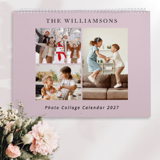 Rosa Modern Familjefotokollage 2027 Kalender